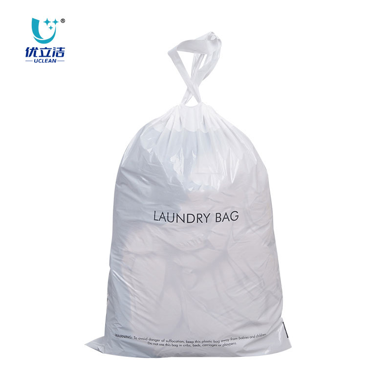 Custom logo pe plastic drawstring hotel laundry bag for clothes