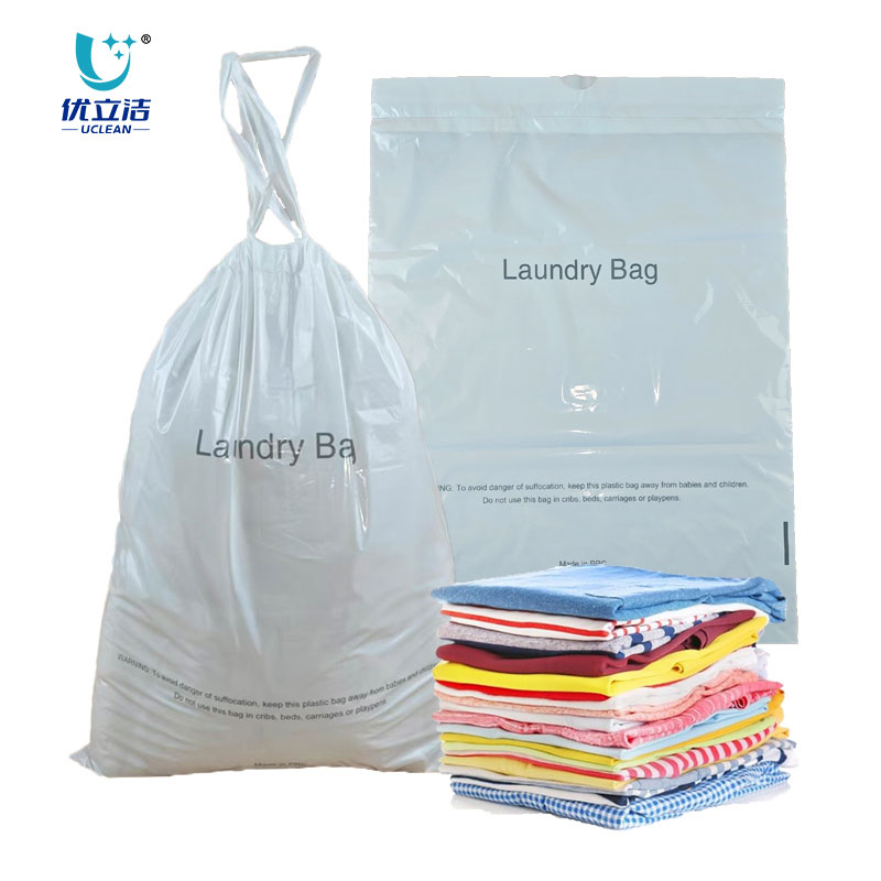 Custom logo pe plastic drawstring hotel laundry bag for clothes